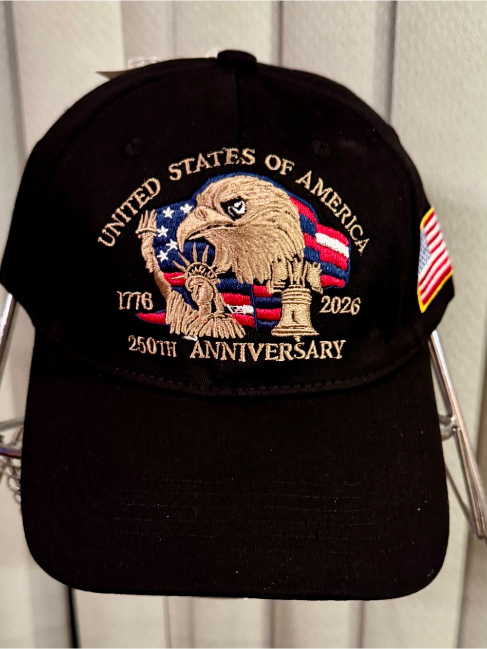 Black 250th Anniversary Eagle Baseball Cap - US Flag Embroidery
